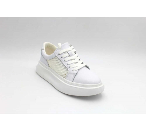 Кросовки кожа летние женские шнурки Evalli a29h07 белый